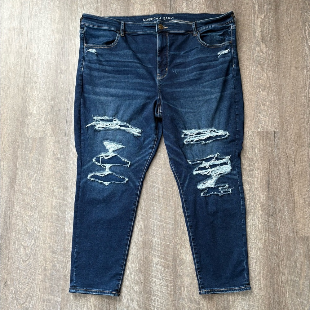 American Eagle Outfitters Women's Dark Blue Distressed Skinny Jeans